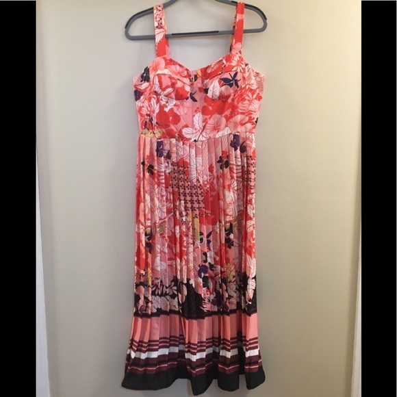 NWT Dalia MacPhee Floral Printed Pink Dress Pleated b2 - Picture 6 of 16